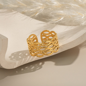 Anello Aperto X&L Vintage Wave Compilation per Donne, Placcato in Oro 18K PVD, Acciaio Inossidabile, Gioielli Minimalisti, Regali all'Ingrosso - Product Image 3