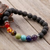 Bracelet personnalisé des 7 Chakras pour hommes, bijou de lave de guérison, Anti-fatigue, réglable, en pierre naturelle, style Volcano, fait à la main, breloque en cristal, 8mm