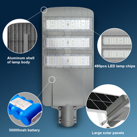 Lampadaire Solaire Extérieur 100W 150W 200W 250W, Étanche IP65, Lampe Routière LED avec Batterie LiFePO4 et Panneau Monocristallin