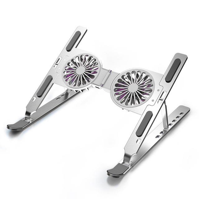 Removable USB Cooling Fan Computer Stand  Foldable Sturdy Adjustable Aluminum Laptop Stand with Cooling Fan