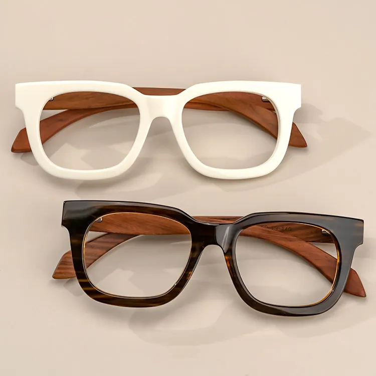 Italië Ontwerp Grote Kwaliteit Acetaat Mannen Brillen Frames Klassieke Met Houten Patroon Tempels Hoge Kwaliteit Brillen Met Logo