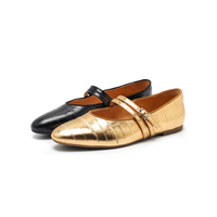 Ballerines en cuir métallisé à nœud pour femmes, chaussures décontractées à enfiler