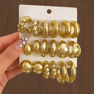Nuevos Aretes de Aro Grandes en Forma de C con Gota de Agua Dorados de Moda para Mujer, Set de Joyería para Fiesta, Regalo, Aretes de Botón de Moda - Product Image 1