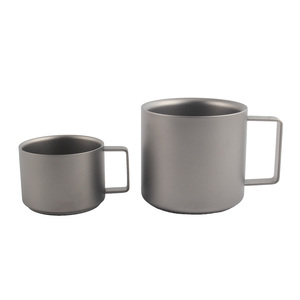 Pure Titanium Double Wall Coffee Mug Ultralight Insulated Espresso <b>Tea</b> Cup Metal Water Tumbler with Square Handle - Product Image 5