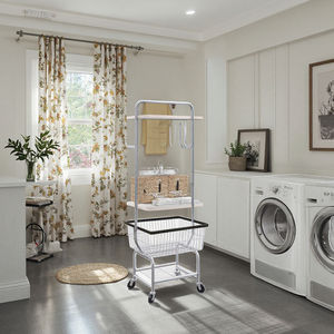 Panier à linge commercial <span class=keywords><strong>Butler</strong></span> Cart Panier à roulettes blanc avec support suspendu Matériau métallique pour vêtements pour salle de bain - Product Image 6
