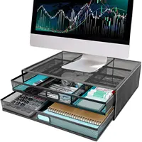 Supporto per Monitor con cassetto-Organizer da scrivania in rete metallica con doppio cassetto estraibile per ufficio