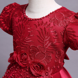Robe pour filles en satin brodé avec nœud et fleurs, style européen été 2022, manches courtes - Product Image 5