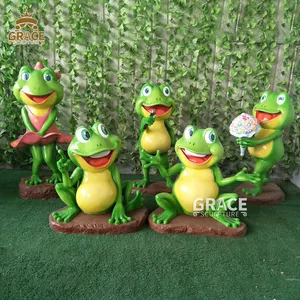 Real Size Schöne Frösche Singing Song Skulptur Fiberglas Frosch Team Statue