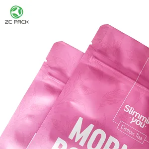 Laminated Stand Up Pouch Custom Logo Morning Boost Tea High Quality Paper Glossy Heat Seal Plastic Packaging Bag With A Zipper