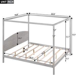 Ontwerpen Kingsize Hemelbed Hout 4 Posters Platform Bedframe Met Hoofdeinde, Kingsize Bedframe Voor Kinderen Tieners Volwassenen - Product Image 4