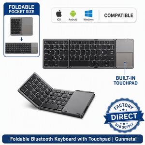 คีย์บอร์ดพับได้พร้อมทัชแพด คีย์บอร์ดไร้สายแบบพกพา ชาร์จซ้ำได้ สำหรับ iPad iOS Android Windows แท็บเล็ตพีซี - Product Image 1