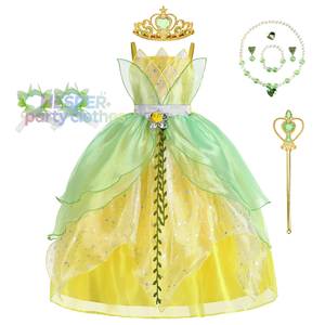 Vestido de Princesa para Niñas, Diseño ODM OEM, Vestidos de Tul Verde para Niñas, Disfraces de Tiana para Niños - Product Image 1