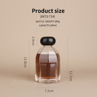 Eric 200ml Heavy Clear Glass Diffuser Bottle 285g Multi-faceted Empty Aroma Reed Diffuser Bottle Black Round Cap Custom Logo