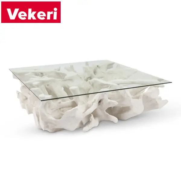 現代的でスタイリッシュな白い珊瑚型のコーヒーテーブルは美しく上品で装飾的です