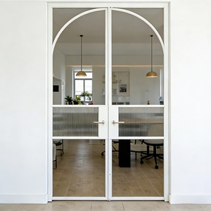 Modern Black Steel <b>Frame</b> French <b>Arch</b> Door, Tempered Glass Hinged Door for Villa, Apartment & Hotel Exterior/Interior - Product Image 6