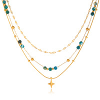 Collier à pendentif quatre étoiles en pierre naturelle bleue plaquée or 18 carats bijoux de chaîne de clavicule en acier inoxydable à couches réglables