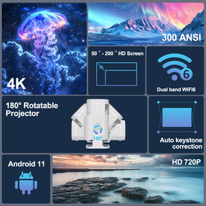 Hy320 Mini Rạp Chiếu Phim Gia Đình 720P Video Thông Minh Máy Chiếu 300 Lumens Android 11 Máy Chiếu Wifi Movie Video Xách Tay 4K Máy Chiếu - Product Image 2