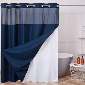 Aucun crochet nécessaire <span class=keywords><strong>rideau</strong></span> de <span class=keywords><strong>douche</strong></span> en tissage gaufré avec doublure en tissu encliquetable, <span class=keywords><strong>rideau</strong></span> de salle de bain bleu marine à texture <span class=keywords><strong>nid</strong></span> <span class=keywords><strong>d</strong></span>'<span class=keywords><strong>abeille</strong></span> imperméable - Product Image 5