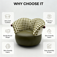 Fauteuil d'appoint pivotant à 360° en forme de cœur, tissu texturé bouclé, éco-cuir, éponge haute densité, design moderne, pour salon