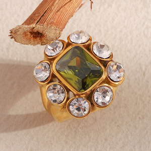 Vintage Multi‑Stone <b>Cocktail</b> <b>Ring</b> Pvd 18K <b>Gold</b> Plated Hypoallergenic Stainless Steel Luxury Statement Decorative Finger <b>Ring</b> - Product Image 3