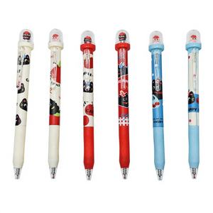 Stylo gel rotatif en plastique motif pomme et chat, avec capuchon transparent en acrylique, pointe 0,5 mm, écriture fluide, motif paysage mignon, encre noire pour l'école et le bureau - Product Image 1