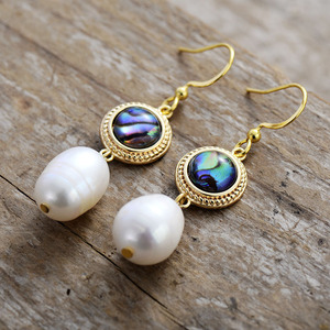 Drop Earrings Pearl <b>Abalone</b> <b>Shell</b> Gold Plated Zinc Alloy Bezel Setting Water Drop Shape Fashion Jewelry - Product Image 2