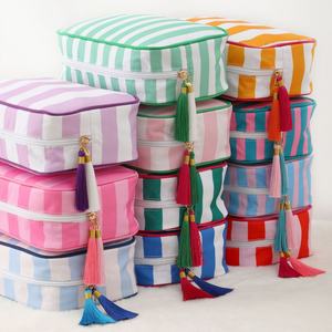 Large Capacity Canvas Striped Cosmetic <b>Bags</b> High Quality Eco Canvas Zipper <b>Bags</b> Embroidery <b>Toiletry</b> <b>Bag</b> for Travel - Product Image 2