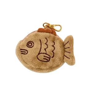 New cute plush fish design girls coin purse custom shape Wrist pouch mini keychain wallet