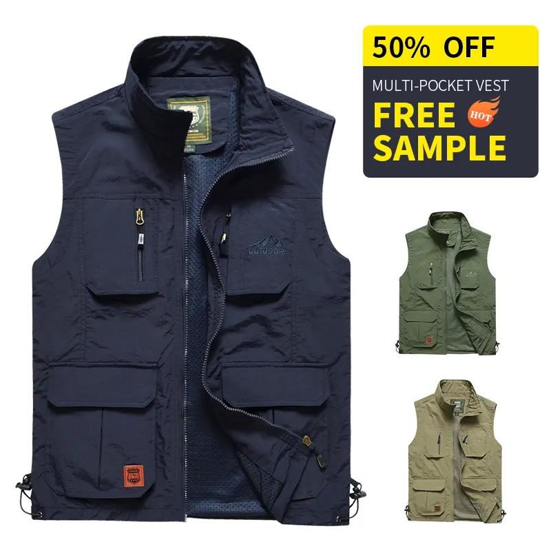 OEM Multi Pockets Outdoor Men's Casual Work Safari Fishing Travel Photo Cargo Vest Fishing Photography Vest for Fishing Hiking