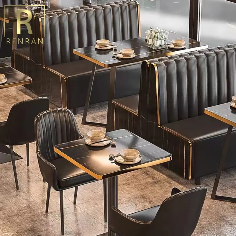 Muebles modernos para restaurante, cabina de cuero de color negro, mesa y silla de restaurante de comida rápida barata, gran oferta