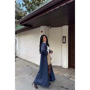 Gabardina Casual Vintage Navy Aldabella para Mujer, Larga, con Exterior de Cuero y Relleno de Algodón, Peso Personalizado para Primavera y Otoño - Product Image 1