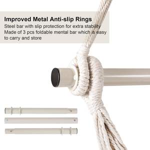 Sedia a Dondolo Portatile <span class=keywords><strong>Sospesa</strong></span> con 2 Cuscini, Barra in Acciaio e Tasca Laterale, Grande Macramè - Product Image 3