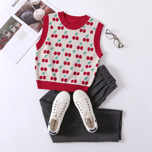 เสื้อกั๊กไหมพรมเชอร์รี่สีสดใสสำหรับผู้หญิง ทรงหลวม ไม่มีแขน สไตล์ลำลอง เสื้อถักไหมพรมแขนกุดสำหรับผู้หญิง - Product Image 5