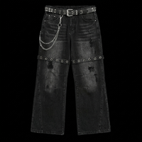 Jeans en denim noir délavé personnalisés avec patch en cuir et broderie en strass pour la vente en gros B2B