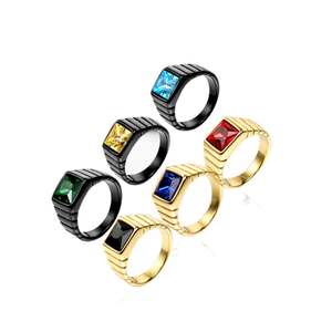 Stainless Steel <b>Ring</b> in Signet <b>Ring</b> Style with Sapphire Option Black Finish Geometric Bezel Modern <b>Statement</b> Look for Men - Product Image 1
