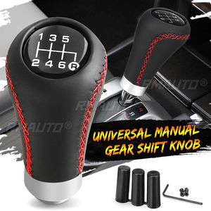 Universal 6 Speed Car Gear <b>Shift</b> <b>Knob</b> Manual Shifter Lever Stick Red Black Stitche PU Leather - Product Image 1