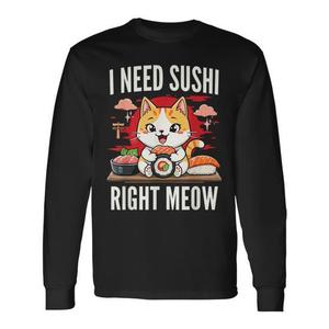 Camiseta de manga larga con estampado de comida japonesa y sushi, Cat I Need Sushi Right Meow - Product Image 1