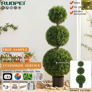 RUOPEI Arbre topiaire artificiel à triple sphère, fausse boule de cyprès <span class=keywords><strong>en</strong></span> <span class=keywords><strong>pot</strong></span>, résistant aux UV, pour la décoration de la maison, du jardin, du patio et de l'entrée - Product Image 1