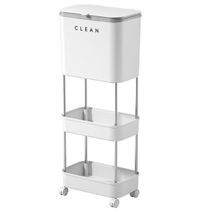 Cubo de Basura Rectangular Blanco de Plástico para Cocina con Tapa, Diseño Móvil con Ruedas, Separación Húmedo/Seco, Cubo Interior Colgante - Product Image 5
