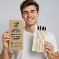 Ensemble de brosses à dents manuelles en bambou biodégradable, écologiques, en poils de cheval naturels, avec logo personnalisé, pour un usage domestique