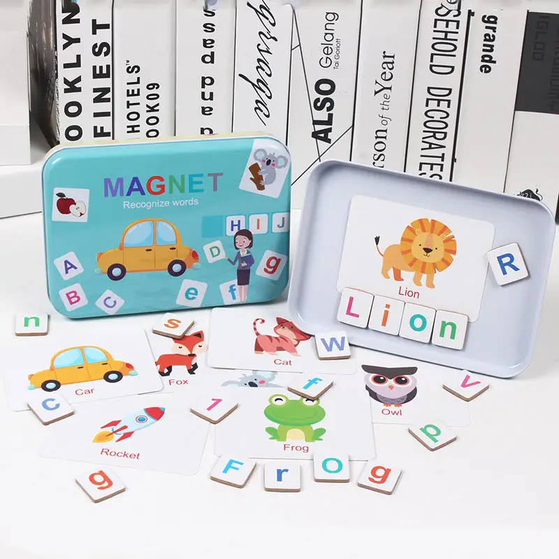 Jouets éducatifs préscolaires en bois montessori enfants puzzle magnétique anglais orthographe apprentissage puzzle jouets pour tout-petits