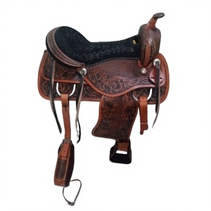 FAB LEATHERS - Juego de Silla de Montar para Caballo de Piel Genuina Hecha a Mano con Grabado Fino Estilo Vaquero, para Western Pleasure, Reining y Carreras - Product Image 1