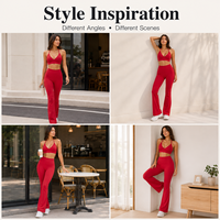 Conjunto de Yoga Personalizado para Mujer, Sujetador Deportivo con Cuello Halter y Pantalones de Yoga con Corte Acampanado, Ropa Deportiva para Gimnasio, Conjunto de Yoga de Dos Piezas