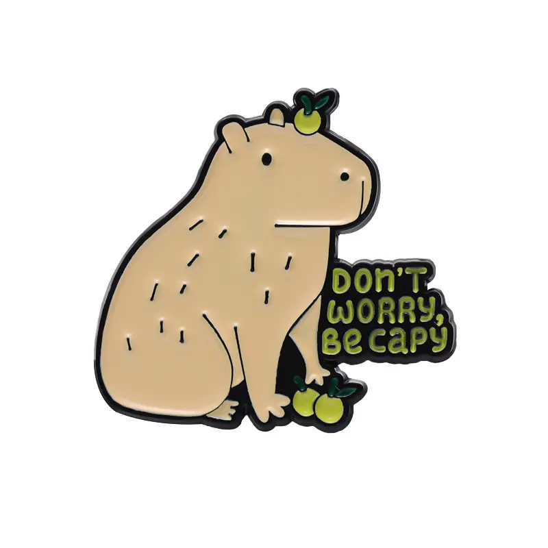 Conception personnalisée de haute qualité col chapeau vêtements mignon Capybara Animal émail doux noir métal broche insigne broche pour cadeau de fête