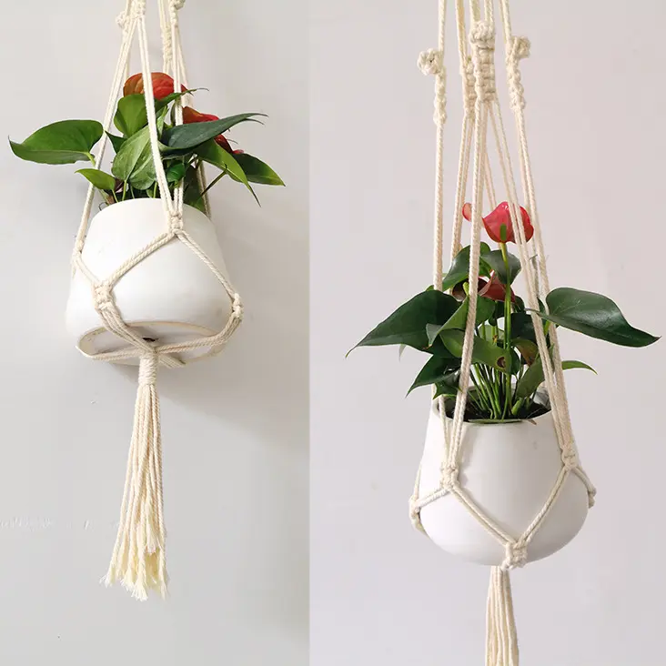 DIY Tali Katun Gantung Tanaman Hias Pot Bunga Macrame Gantungan Tanaman Pekebun Gantung untuk Dalam Ruangan Luar Dekorasi Boho
