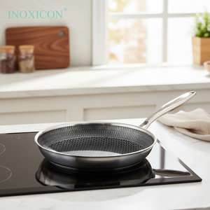 กระทะสเตนเลสรังผึ้งแบบนอนสติ๊กพร้อมฝาแก้วสำหรับเตาแม่เหล็กไฟฟ้า - Product Image 2