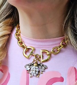 Collar de Moda para Mujer, Estilo Retro, con Colgante de Perla de Miel, Cadena Geométrica de Aleación, Chapado en Oro, Gargantilla de Cadena Grande - Product Image 3