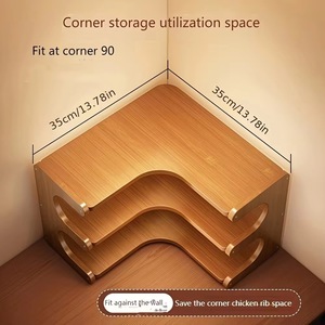Étagère à épices d'angle moderne en bambou naturel à trois niveaux, rangement de cuisine sur pied, écologique - Product Image 5