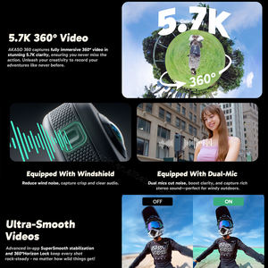 กล้องแอคชั่น AKASO 360 องศา กันน้ำ กันฝุ่น บันทึกวิดีโอ 5.7K 360 องศา ความละเอียด 48MP เซ็นเซอร์ 1/2 นิ้ว หน้าจอสัมผัส 2.29 นิ้ว ไม้เซลฟี่แบบซ่อนได้ 360 องศา °   ขอบฟ้า - Product Image 6