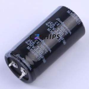 450MXG330MEFCSN25X50 <b>Snap</b>-in Aluminum Electrolytic Capacitor Through hole Component THT,D25xL50mm 330uF 20% 450V 10mm - Product Image 1